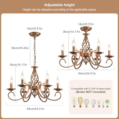 Ganeed Rustic 6-Light Chandeliers,French Country Vintage Chandelier,Metal in Antique Bronze Pendant Chandelier,Pendant Light Fixture for Island Kitchen Farmhouse Dining Room Living Room
