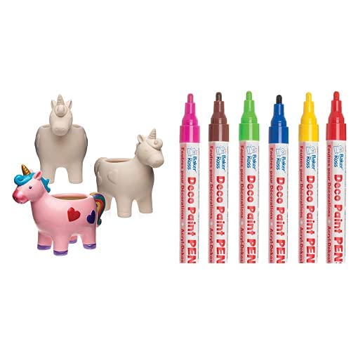 Keramik-Blumentöpfe Einhorn - 4 kleine Blumentöpfe zum Bemalen Perfekt für Kräuter Kresse oder kleine Pflanzen Größe 15 cm x 125 cm