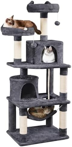 Yaheetech 62.5in Tall Cat Tree w/2 Cat-Ear Perches & 2 Condos, Da...
