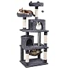 Yaheetech Cat Tree, 62.5in Multi-Level Cat Tower with 2 Cat-Ear Shaped Perches, 2 Cozy Condos, Scratching Posts & Hammock, Sturdy Indoor Activity Center for Multiple Cats, Dark Gray