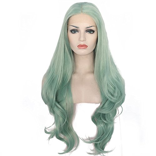 No lace Ebingoo Long Body Wave Green Synthetic Hair Wig For White Women
