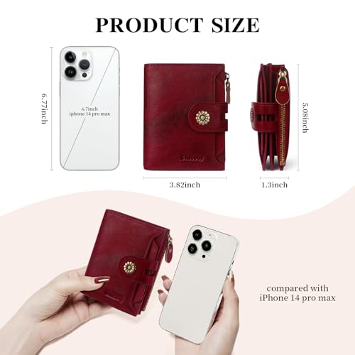 Image of Wallet Women,RFID Blocking Real Leather Womens Wallet Bifold Compact Card Holder Small Wallet for Women with Removable ID Window Red