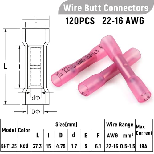 Reastar BUTT CONNECTORS HEAT SHRINK 22-16 AWG 120 Pcs Heat Shrink Butt Connectors, 22-16 Awg Waterproof Insulated Butt Splice Connectors, Marine Grade Wire Crimp Terminals thumb #1