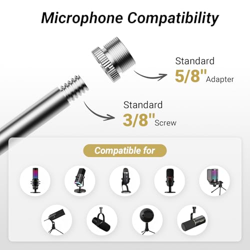 Image of Tonor Mic Arm Desk Mount, Low Profile Boom Arm, Microphone Arm, Adjustable Mic Stand with Mount Clamp, Screw Adapter, Cable Management, Compatible with Blue Yeti Hyper X QuadCast AT2020 T20LP White