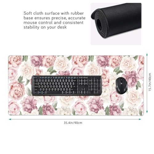 Tapis de souris grand format fleurs roses tapis de bureau premium