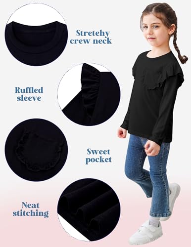 Girls Long Sleeve T-Shirt Toddler Comfort Soft Thick Basic Crewneck Tee Tops with Ruffles Trim3