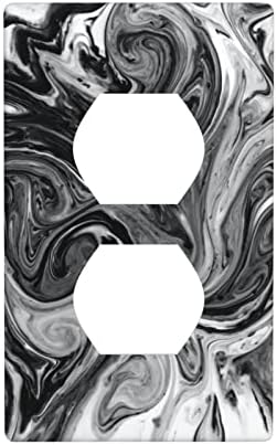 Marble Print Single Duplex Outlet Wall Plate Decorative 1 Gang Receptacle Light Switch Cover for Kitchen Home Bathroom Faceplate 4.50 X 2.76 Inch Black White
