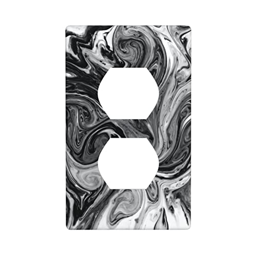 Marble Print Single Duplex Outlet Wall Plate Decorative 1 Gang Receptacle Light Switch Cover For Kitchen Home Bathroom Faceplate 4.50 X 2.76 Inch Black White #TOP11