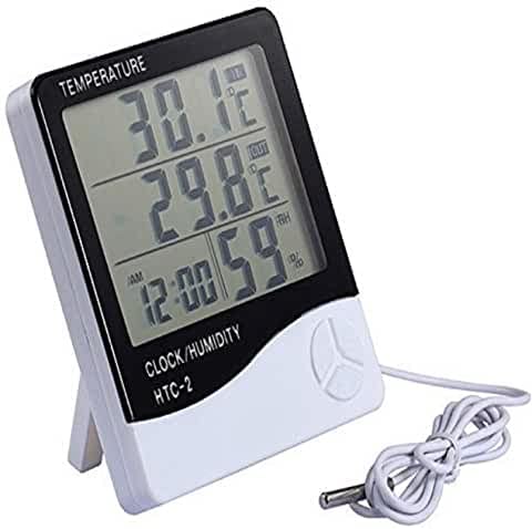 HTC-2 Digital LCD Temperature Thermometer Humidity Meter Clock Hygrometer Thermometer with Sensor Cable (B08T89VW1J) Amazon Price History, Amazon Price Tracker