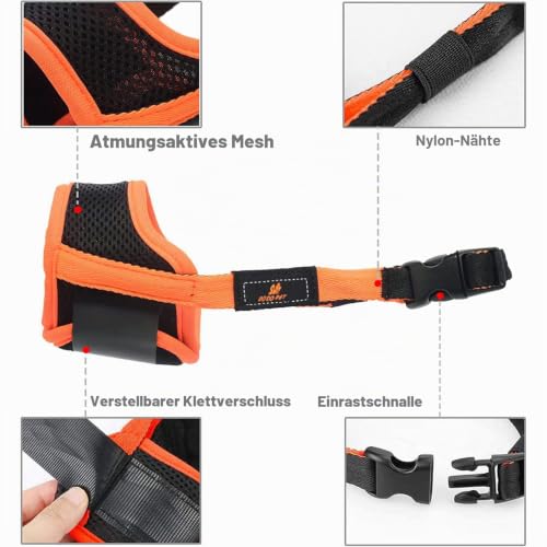 Maulkorb für Hunde, Maulkorb mit Klettverschluss Weich, Verhindert Beißen, Sicher Atmungsaktives Bellen und Kauen, mit Verstellbarer Schlaufe, Atmungsaktives Mesh - Orange, L