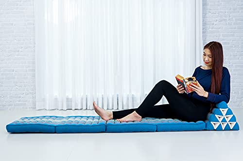 Image of Leewadee Comfortable Japanese Floor Mattress - Thai Floor Bed with Triangle Cushion - Futon Mattress - XL Extra Long Thai Massage Mat, 89 x 20 inches, Light Blue, Kapok Filling