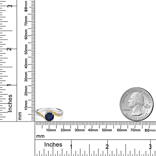 Gem Stone King 925 Sterling Silver and 10K Yellow Gold Round Blue Sapphire and White Moissanite Women Engagement Ring (1.15 Cttw, Gemstone Birthstone, Available In Size 5, 6, 7, 8, 9)4