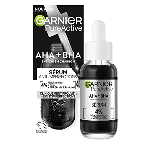 Garnier - Pure Active - Sérum Anti-Points Noirs & Imperfections au Charbon - 4% Niacinamide, Acide Salicylique & Acide Lactique - Peaux Grasses à Tendance Acnéique - Vegan & Cruelty Free - 30 ml