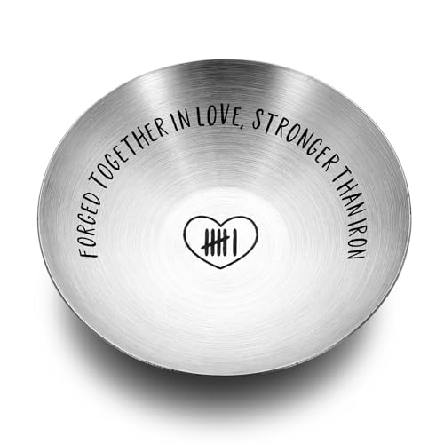 Bandeja de aniversario de boda de 6 años para él y ella, regalos de hierro para esposa, marido, mujeres, hombres, regalos de plata para mujeres, hombres, padres, soporte para anillos de 4 pulgadas