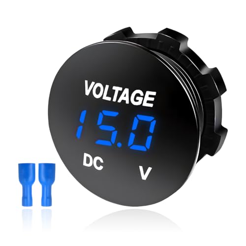 FSTURIOS DC 12V 24 V Voltmeter Gauge, Car LED Digital Display Round Panel Voltage Gauge Meter, Waterproof Mini Volt Tester Battery Monitor Indicator for Car Truck Marine Boat (Blue)