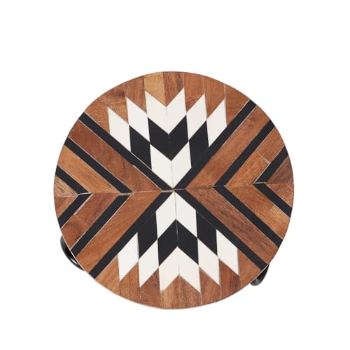Image of CASA Decor Tribal Souk Wood & Metal Pizza Pastry Cake Stand Pack of 1 (Brown, Diameter-8 Inch)