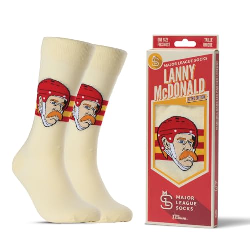 Major League Socks - NHL Calgary Lanny McDonald Retro Ice Hockey Socks - Unisex Apparel for Hockey Fans, Perfect Holiday Gift for Athletes, Sports Enthusiasts & Collectors, Durable, Size 7-13