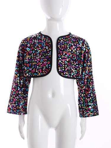 Aislor Kids Girls Boys Metallic Leopard Print Long Sleeve Short Cardigan Bolero Shrug Wedding Party Dress Cover Up3