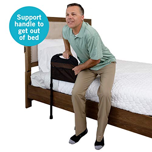 Stander Stable Adult Home Bed Rail - Elderly Support Bed Handle + Adustable Legs Floor Support & Pouch