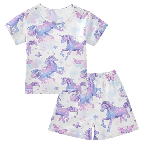 Vdsrup Unicorns Summer Pajamas Set Short Cotton Butterfly Sleepwear 2 Piece Unisex 5Y