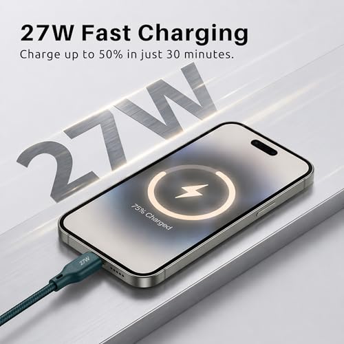 Image of PHILIPS DLC4130LT /94 27W iPhone Original Type-C to Lightning Fast Charging Cable (1m, Crystal Teal) | MFi Certified | 480Mbps | Nylon Braided | Compatible with iPhone & Other Lightning Devices