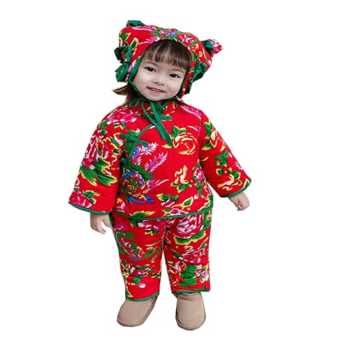 China Northeast Big Flower Cotton Coat Set Winter Thickened Children's Performance Clothes Cotton Winter Warm Coat