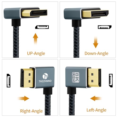 Thzzhnno Cable 90° DisplayPort de 2M, ángulo Hacia Abajo Cable Displayport 1.4 Compatible con Hasta 8K, 4K/60Hz para tarjeta gráfica de monitor de juegos - imagen 6