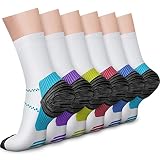 CHARMKING 6 Pairs Crew Compression Socks for Women & Men Circulation 15-20 mmHg is Best for All Day Wear Running Nurse (L/XL, White Multicolor)