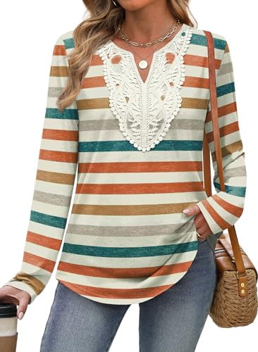 Image of XIEERDUO Boho Tops for Women Blouses Dressy Casual V Neck Long Sleeve Shirts Fall Outfits Trendy Vacation Clothes