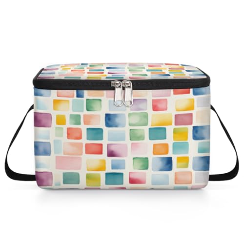 GzLeyigou Colorful Blocking Texture Lunch Bags for Women Men 9 Cans, Hot & Cold Food Delivery Bag Insulated Grocery Bag Insulated Lunch Box Geometric Style Cooler Bag for Office Work Picnic Beach