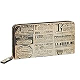 SEEKJOYS Women's Wallet Vintage Magazine Pattern Large Credit Card Wallet Coin Purse Card Case Newspaper Phone Clutch Slim Wallet for Women (Leather zipper)