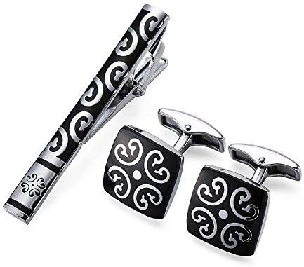 Aport Presents Black Silver Decorative Combo Set of Tie Pin and Cufflinks for Men Boys Wedding Business Gift #Aport-003