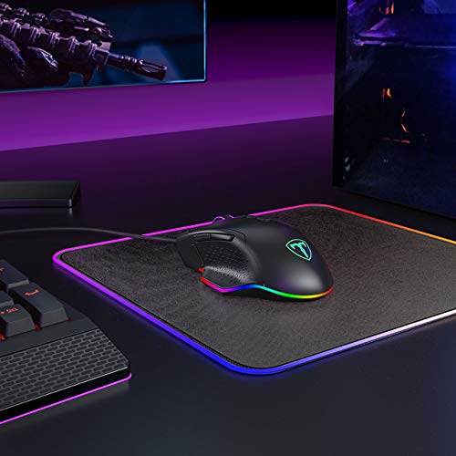 PICTEK RGB Gaming Mouse, Wired Mouse Gaming with Weight Tuning Set in the Mouse with 12000 DPI, Fire & Sniper Button, 10 Programmable Buttons