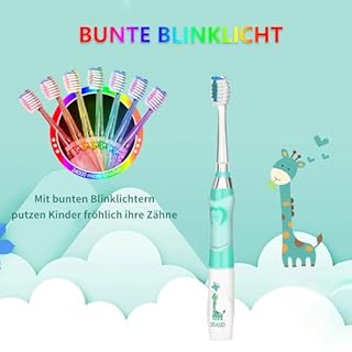 Seago Spazzolino Elettrico Bambini dai 3-12 Anni con Timer di Spazzolamento e Lampade a LED Colorate e 4 Setole Morbide Testine Idea Regalo per Ragazzi e Ragazze SGEK6/SG977 (Verde)