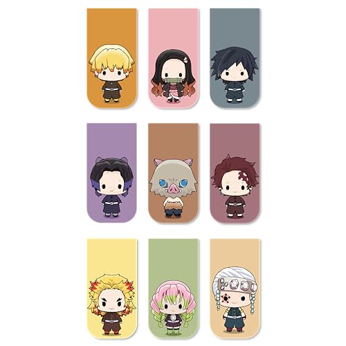 Image of Anime Bookmarks Demon Slayer Chibi - Set of 9 Magnetic Bookmarks | Best Gift for Readers, Book Enthusiast & Fans I Naruto | Fridge Magnets (Demon Slayer Chibi)