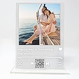 MyPrezzie Echtes Glas Foto/Bild - Personalisierte Geschenke für Sie & Ihn | Glasbilder für Frauen & Männer | Perfekt für Weihnachten oder Jahrestag (Spotify echt Glas mit Sockel)