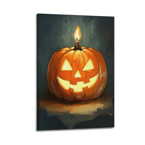DSJXJZ Quadro decorativo da parete su tela con lanterna luminosa a forma di zucca luminosa, decorazione moderna per camera da letto, 20 x 30 cm