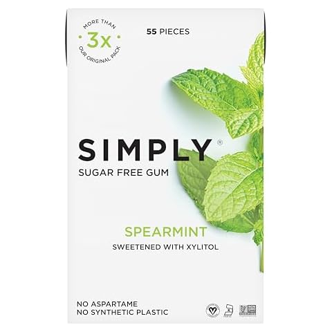 Simply Gum | Sugar Free Xylitol Chewing Gum | Spearmint | 1 Pack (55 Pieces Total) | Synthetic Free + Sugar Free + Aspartame Free Cover