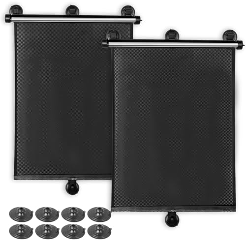 Image of PEMOTech Car Side Window Sun Shade 2 Pack, Retractable Car Roller Sunshade for Kids, Baby Car Window Shades for UV and Sun Glare Protection, Baby Car Travel Accessories (15.7""x17.7""), Black