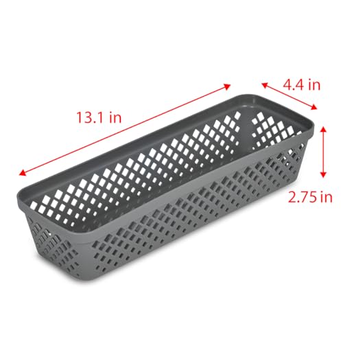 Image of Glad Plastic Storage Basket Set - Multipurpose Drawer Trays, Kitchen Pantry Containers, and Bathroom Bins - Narrow Organizers, Grey, 6 Count (Pack of 4)