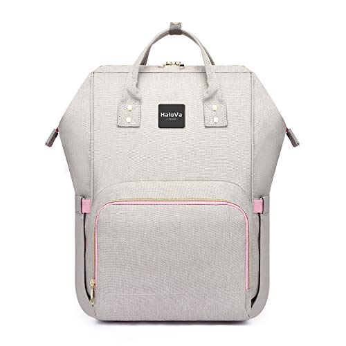 HaloVa Diaper Bag Multi-Function Waterproof Travel Backpack Nappy Bags for Baby Care, Large Capacity, Stylish and Durable Light Grayâ€¦