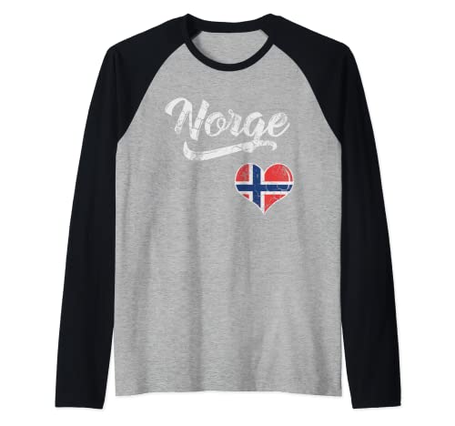 Noruega Bandera Noruega Corazón Amor Noruega Hombres Mujeres Niños Juveniles Camiseta Manga Raglan