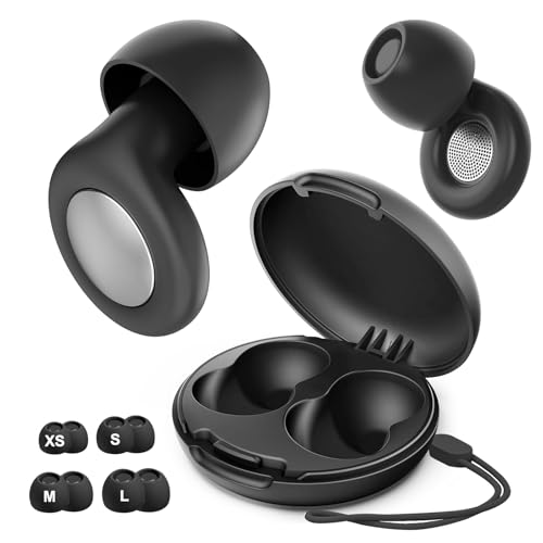 Noise Reduction Ear Plugs for Sleep, Comfortable Silicone Earplugs for Sleep. Pressure-Free, Non-Slip, Reusable. Ambient Noise Reduction for Sleeping, Concerts, Flying, Train, Work. Black