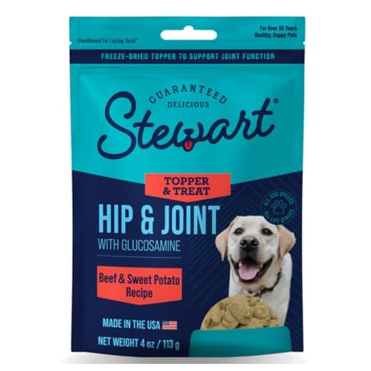 Stewart Freeze Dried Dog Food Topper, Hip and Joint, Beef and Sweet Potato Recipe, 4 Ounce Pouch, Glucosamine for Healthy Joints