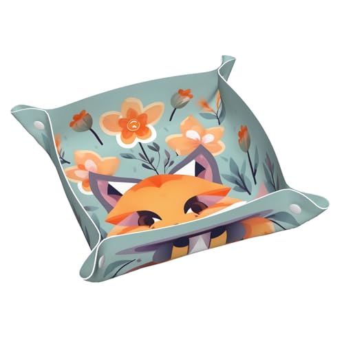Bandeja de piel con estampado de zorro y flores, organizador de escritorio, bandeja decorativa, bandeja para mesita de noche