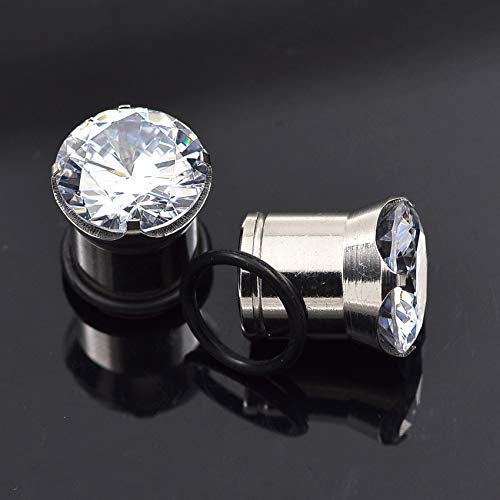 Longbeauty 8Mm 0G Stainless Steel Prong Set Clear Cz Ear Plugs Tunnels Stretcher Expander Piercing Gauges With O-Ring #TOP4