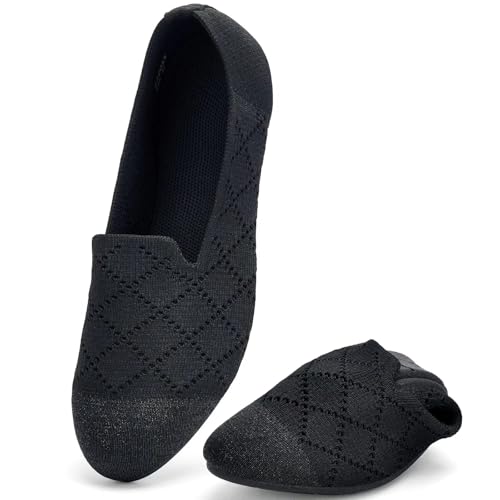 Image of poemlady Women's Ballet Flat Shoes Dress Shoes Knit Round Toe Slip On Ballerina Walking Flats Shoes for Woman Low Wedge Casual