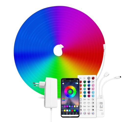 Immagine prodotto: ShineBurky Striscia LED al Neon RGB, 12V 5M Nastri LED Strisce con APP Controller, Telecomando IR, IP65 Impermeabile Luci LED Flessibile Striscia Luminosa per Camera da Letto, Bar, Casa, Feste