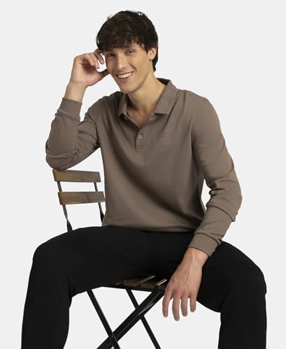 Image of Jockey 3914 Men Super Combed Cotton Rich Solid Full Sleeve Polo T-Shirt with Ribbed Cuffs