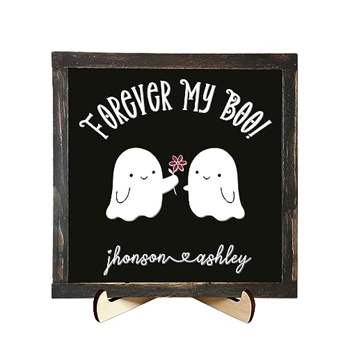 Letrero personalizado Forever My Boo de Halloween, lindo letrero de madera fantasma, letrero de Boo, nombre personalizado, divertido decoración de Halloween para parejas, regalos de Halloween,
